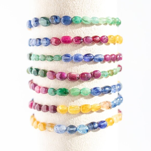 AAA Sapphire Rainbow Beaded Stretch Bracelet Multicolor Ombre Precious Gemstone - Picture 5 of 7